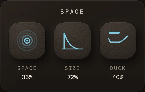 The Space panel: Space, Size and Duck pads.